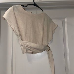 Taupe short sleeve crop top with buckle from missguided. Brand new with tags. S